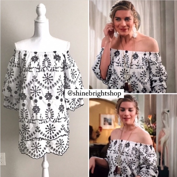 Embroidered Dress ASO Alexis Rose in Schitt’s Creek Off The Shoulder - Picture 4 of 16